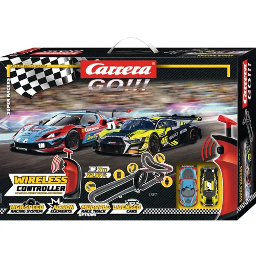 Carrera GO!!! Rennbahn Autorennbahn Super Racers Wireless Set 62585 - 2 Slotcars, 7 Meter Strecke mit Looping und Turbo-Handreglern für das ultimative Rennerlebnis