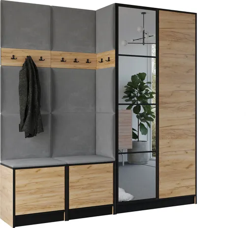 Kier Furniture Garderobenschrank in Honigeiche und Grau