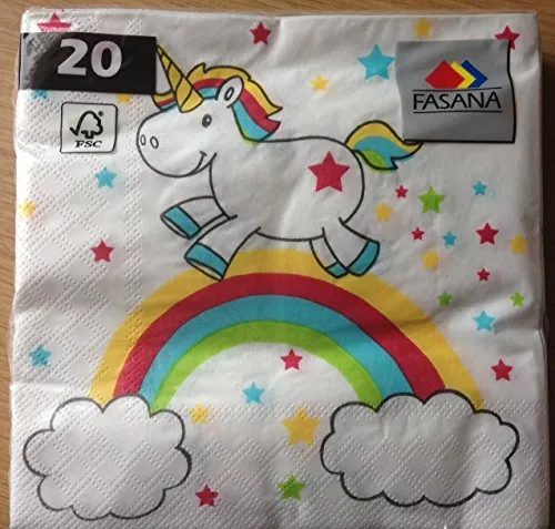 FASANA Einhorn Servietten 20 Stück | 3-lagige Papierservietten in verschiedenen Motiven | Serviette 1/4-Falz Größe: 33x33 cm, Dekoserviette, Prägeservietten Einhornserviette Unicorn (Design10809)