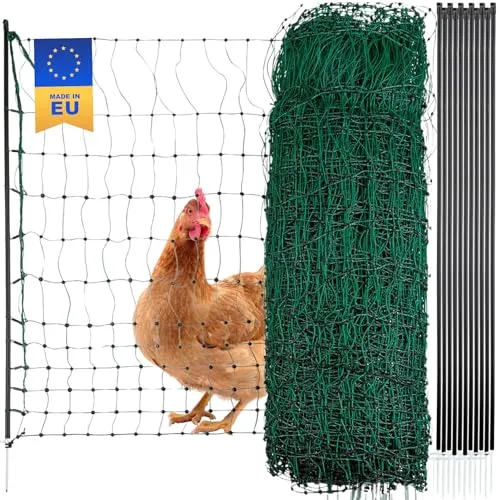 Agrarzone Geflügelnetz 50m x 106cm, Doppelspitze, mit Strom - Mobiler Hühnerzaun Steckzaun Garten - Weidezaun für Hühner und Geflügel