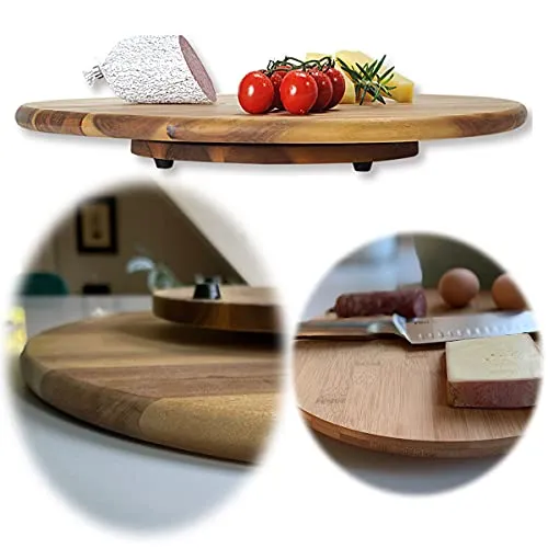 LS-LebenStil Nachhaltige Holz Drehplatte 40cm Akazie Kugellager Drehteller Drehtablett Servierplatte Servierteller Serviertablett Pizzateller Vesperbrett Käsebrett Tablett Drehkabinett Kuchen