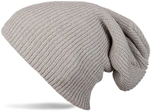 styleBREAKER Beanie Mütze, Slouch, überlange Strickmütze, doppelt gestrickt, warm, Unisex 04024004, Farbe:Hellgrau