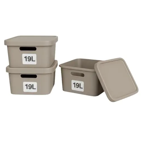 Plastard Aufbewahrungsboxen mit Deckel 19 L, 3er-Set, Beige, BPA-frei, Stapelbar, Ordnungsbox für Küche, Bad, Büro, Kinderzimmer, Regale – Robuste Kunststoffbox, Kleiderbox