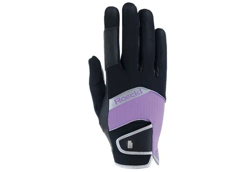 Roeckl Sports Reithandschuh Millero, Freizeit Sommer Handschuh, Schwarz/Lila 8 - Reiten: Hochwertiger, nachhaltiger Handschuh mit optimaler Griffigkeit und Feingefühl, ideal für höchsten Tragekomfort und Touchscreen-Kompatibilität.