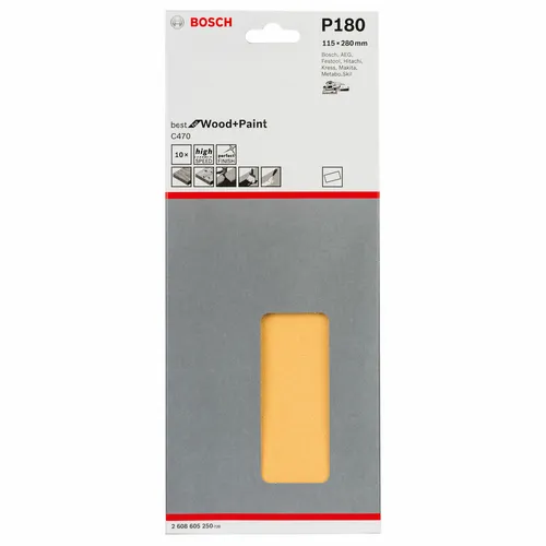 Bosch Schleifblatt C470, 115 x 280 mm, 180, ungelocht, gespannt, 10er-Pack