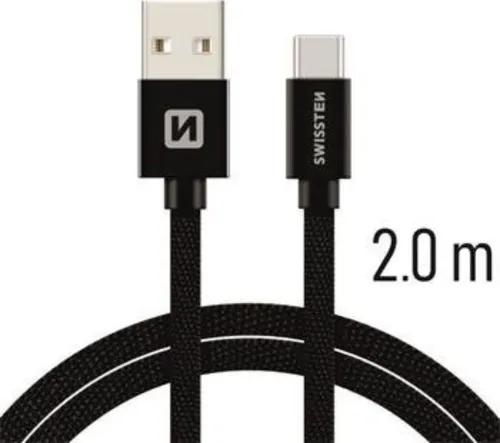 Swissten Textil-Datenkabel USB-C - 2 m - schwarz