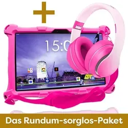 AngelTech Kinderpaket XL - Kindertablet + Kinderkopfhörer - Android 14 - 3+4 GB RAM - 32+64GB - Elternaufsicht - 10 Zoll - Rosa - Rosa