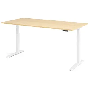 Hammerbacher Elektrischer Sitz-Steh-Schreibtisch 200x100cm Ahorn/Weiß - Kinderschreibtisch mit elektrisch höhenverstellbarem Design, ideal für ergonomisches Arbeiten, stufenlos von 65 bis 130 cm einstellbar.