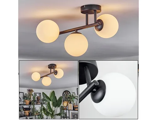 hofstein 3-flammige Deckenleuchte im Retro-Design aus Metall/Glas - Elegante Deckenleuchte für den Innenbereich, ideal für Esszimmer und Wohnzimmer. Mit austauschbaren G9-Leuchtmitteln bietet sie vielseitige Gestaltungsmöglichkeiten und setzt stilvolle Akzente.