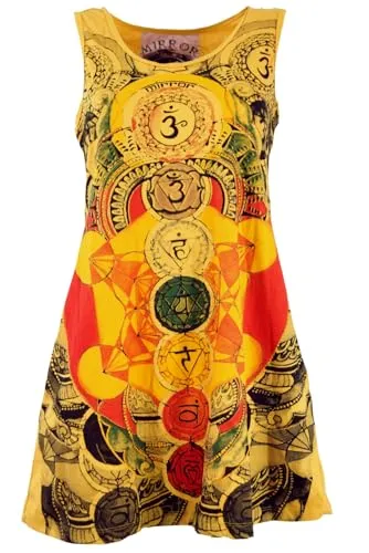 GURU SHOP Meditation Om Tank Top - Minikleid in Mustard Gelb, Damen, Size:S - Stylisches Minikleid mit hochwertigem Druck im Krinkel-Look. Das weiche Material sorgt für hohen Tragekomfort und ist pflegeleicht. Ideal für entspannte Tage!