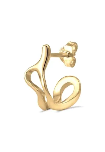 Kuzzoi Herren-Ohrring Ohrstecker Single (8x15 mm) rund 1 Stück Creole für Männer aus 925 Sterling Silber vergoldet