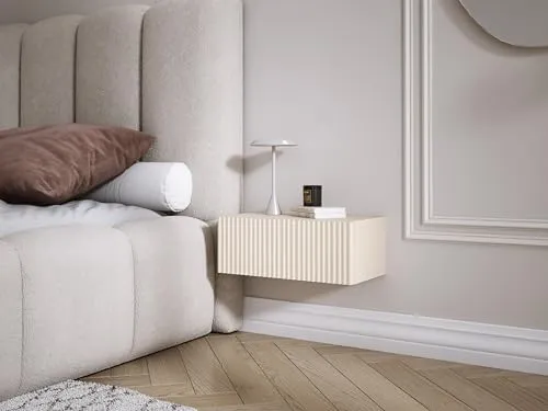 3xE Living Hängender Nachttisch mit Schublade – Lamellenfront – Kaschmir, 40 x 20 x 16 cm