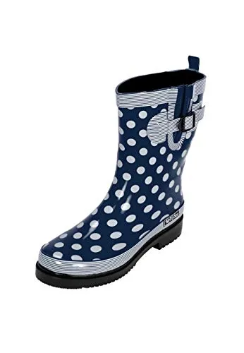 MADSea Damen Gummistiefel Ocean Halbschaft - Dunkelblau mit weißen Punkten - Stylische halbschafte Gummistiefel für Damen mit rutschfester Sohle und kälteisolierender Einlegesohle - ideal für regnerische Tage und Outdoor-Aktivitäten.