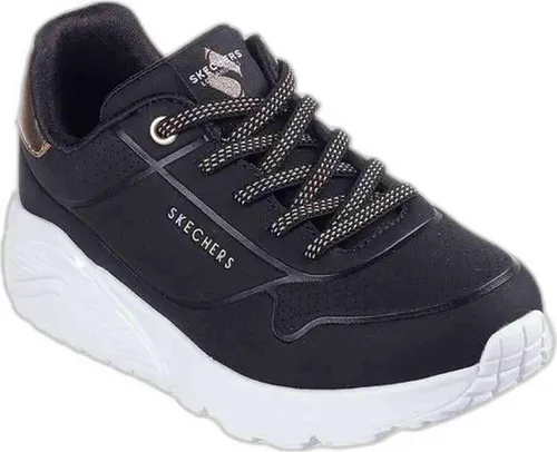 Skechers Uno Lite Metallic Mode Sportschuhe Schwarz EU 34 - Sneaker mit gepolsterter Air-Cooled Memory Foam®-Einlegesohle für ganztägigen Komfort, modischem Metallic-Design und flexibler Traktionslaufsohle - ideal für aktive Kinder.