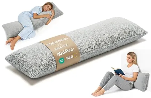 Seitenschläferkissen Bouclé 40 x 145 cm – Ergonomisches Schwangerschaftskissen - Ergonomisches Seitenschläferkissen mit abnehmbarem Bezug für eine optimale Unterstützung beim Schlafen. Ideal für Schwangere und Rückenschläfer, sorgt für maximalen Komfort und Entspannung.