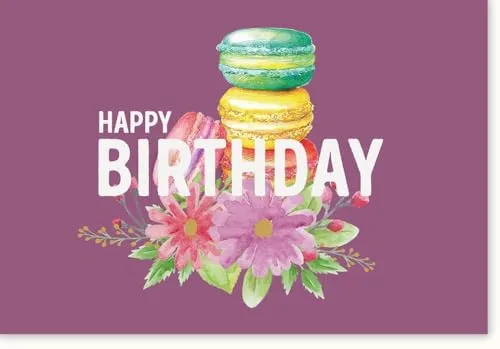 Gutsch Verlag Geburtstagskarte für Frauen: Farbenfrohe Blumen & Macarons, Elegante Glückwunschkarte - mit Umschlag