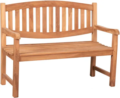 MR.DEKO Gartenbank Bradford Teak 120 cm - Sitzbänke – Robuste und witterungsbeständige Teak Bank mit geschwungener Rückenform für gemütliche Outdoor-Oasen.