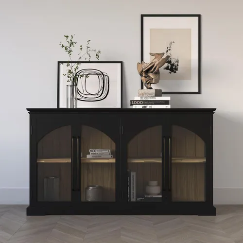 Avola AV2295-65 Kommode, Schwarz, 4 Türen, 165x43x91,5 cm, Holz