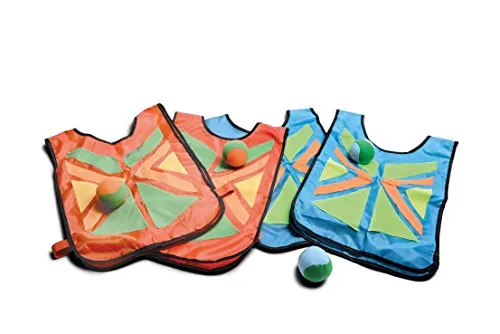BS Toys - Belly Catch Set Throwing Game 8 pcs. - Gesellschaftsspiel für 2 bis 4 Spieler, fördert Teamarbeit und Hand-Augen-Koordination mit 4 Velcro-Westen und 4 weichen Bällen – ideal für aktive Spiele im Freien!
