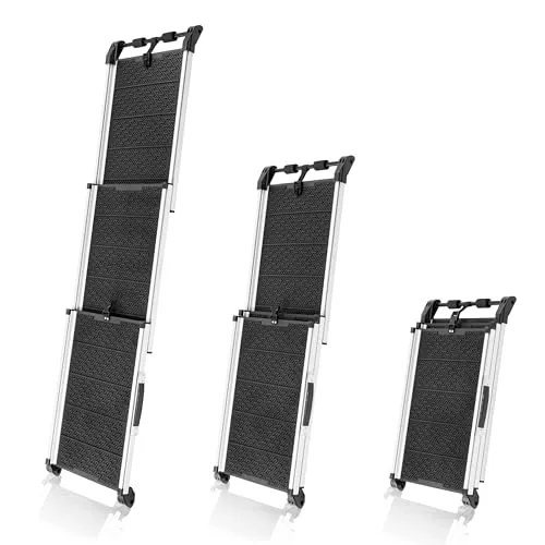 Hunderampe Auto Klappbar - Teleskop Alu Rampe für große Hunde - Hunderampe für Autos & SUVs, rutschfest und bis 90 kg belastbar. Mit reflektierenden Seiten für Sicherheit bei Nacht und einem praktischen Tragegriff für einfachen Transport.