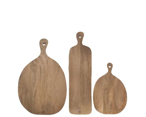 Bastion Collections Serviertablett aus Holz – Herz-Motiv, 3er Set - Praktisches 3er Set aus naturfarbenem Mango-Holz mit Herzaussparung. Ideal für stilvolles Servieren und Dekorieren. Maße: 50x31,5cm, 52x14cm, 40x26cm. Nur Handwäsche.