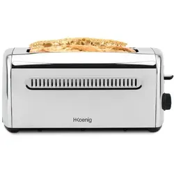 H.Koenig TOAS32 Toaster 4 Scheiben, Edelstahl - Perfekte Toasts für jeden Geschmack - Toaster mit 4 Scheiben Kapazität und 2 extra breiten Schlitzen. 1500 Watt Leistung, 7 Bräunungsstufen und praktische Auftau- und Aufwärmfunktion für knuspriges Brot.