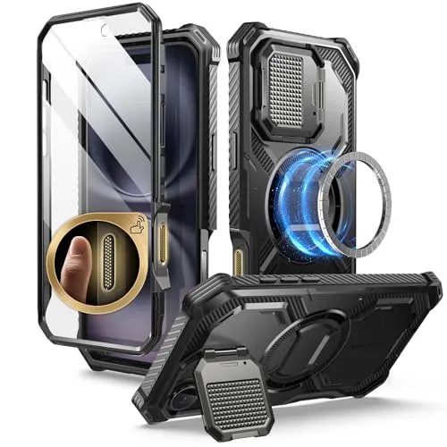i-Blason Armorbox für iPhone 16 Hülle mit Kameraschutz Ständer Kompatibel mit MagSafe Handyhülle Bumper Case Robust Schutzhülle mit Displayschutz für iPhone 16 (6.1'') 2024 (Schwarz)