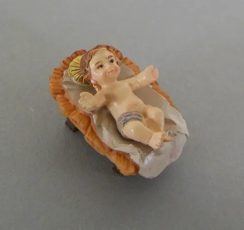 Jesuskind 2,5cm lang mit Wiege 3,2cm lang Klosterarbeit Krippenfigur 2-teilig 07