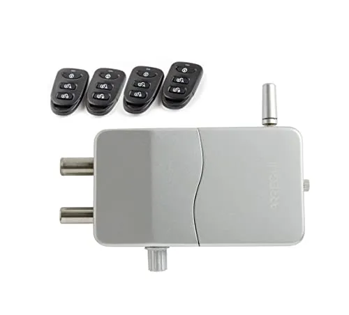 ARREGUI CI10P-AL Unsichtbares Türschloss mit Alarmanlage und 4 Fernbedienungen | Schlüsselloses Zusatzschloss mit Alarm | Elektronisches Sicherheitsschloss | Türriegelschloss | Diebstahlschutz |Silber