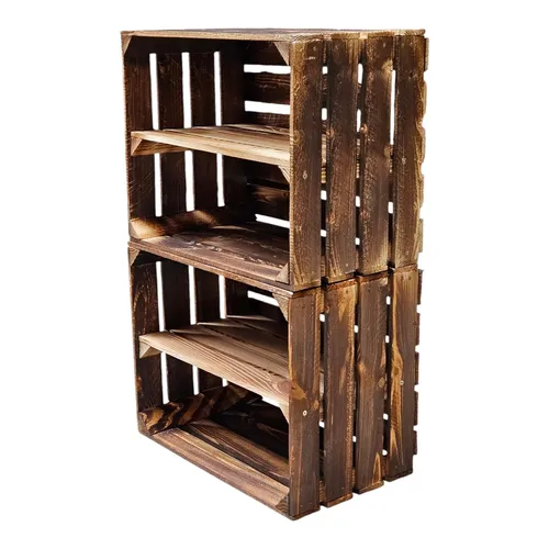 Holzkisten Obstkisten mit Regalfach 50x40x30cm - Vintage Look - Praktische Holzkisten mit Regalfach für stilvolle Aufbewahrung. Ideal für Schallplatten und Bücher, freistehend oder wandmontierbar. Robuste Bauweise und ansprechendes Design.