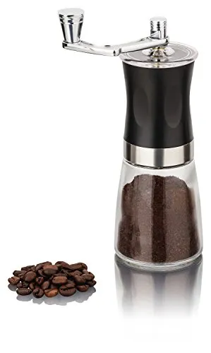 Krüger&Gregoriades Kaffeemühle mit Keramikmahlwerk Handkaffeemühle, Glas, stufenlos einstellbar, manuell