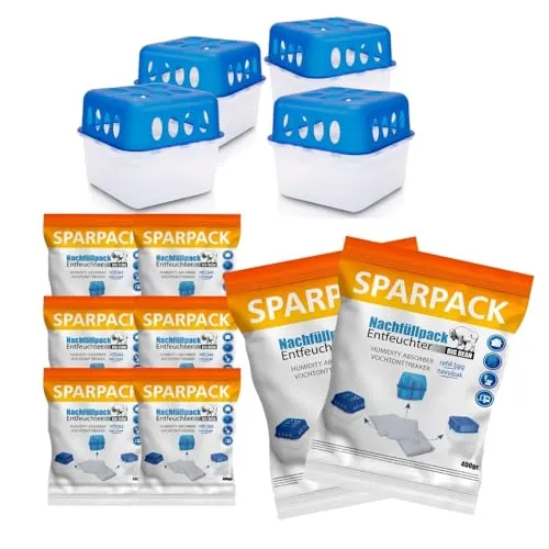 BigDean 4x Luftentfeuchter – Effektiver Feuchtigkeits-Stopper ohne Strom - Luftentfeuchter für Räume bis 25 m², beugt Schimmel und Gerüchen vor. Nachfüllbare Granulatbeutel für nachhaltigen Einsatz!