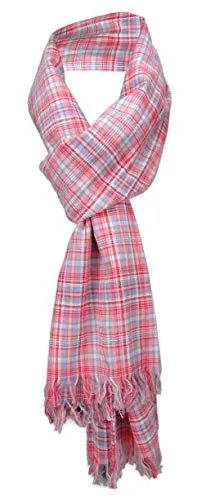 TigerTie gecrashter Schal in rot blau weiß kariert mit kleinen Fransen - Gr. 180 x 50 cm