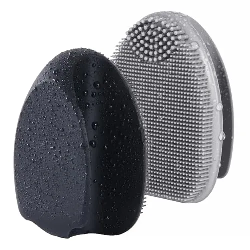 HieerBus Silikon Gesichtsreiniger, Manuelle Peeling Bürste, Handheld Gesichtsreinigungsbürste für Frauen Männer Entfernen Poren Reinigung Massage (Schwarz + Grau)