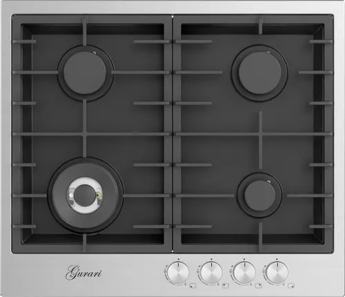 Gurari TX604VTGL Gaskochfeld 60 cm Autark Edelstahl Schwarz 4,0 kw WOK 4 Flammig