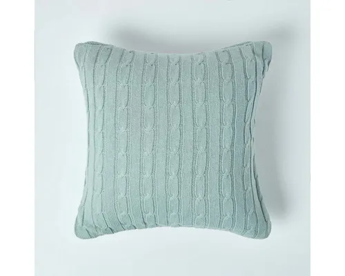 Homescapes Kissenhülle Zopfmuster-Kissenbezug in Blau, 100% Baumwolle, 45 x 45 cm
