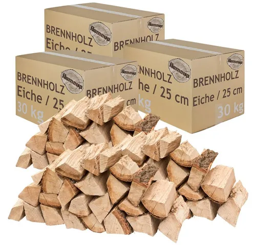 Flameup Kaminholz Eiche 90 kg - Ofenfertiges Brennholz - Brennstoffe: 100% Eichenholz, luftkammergetrocknet mit unter 18% Restfeuchte. Ideal für Kamin, Ofen oder Grill, sofort einsatzbereit und aus regionalen Wäldern in Hessen.