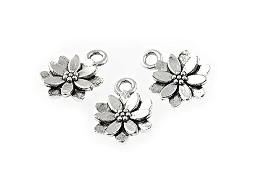 Vintageparts FACHHANDEL FÜR SCHMUCKZUBEHÖR 10 kleine Blümchenanhänger in antik silberfarben