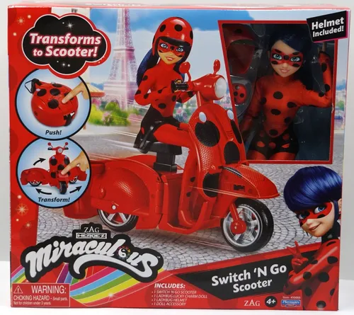 Switch'N Go Scooter Motorroller + Puppe Miraculous Ladybug Playmates Transform