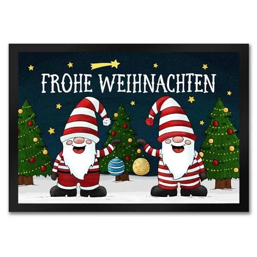 trendaffe Frohe Weihnachten Fußmatte mit Wichtel Motiv Advent Christbaumkugel Tannenbaum