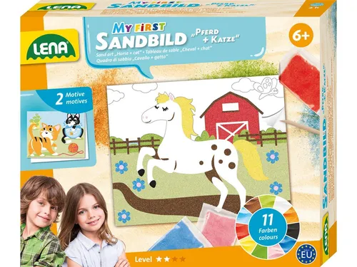 Lena 42670 Bastelset Mein erstes Tiere - Sandmalerei Komplettset mit 2 Motiven, fördert Kreativität und Geschicklichkeit für Kinder ab 6 Jahren