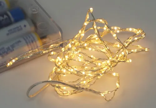 Deko Beleuchtung Draht Lichterkette 200 cm Timer 132 Micro LED warmweiß Batterie