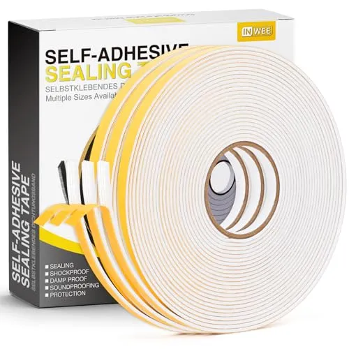 Inwee Dichtband Selbstklebend für Türen Fenster, 6mm(B) x1.5mm(D) x 20m(L) Türdichtung Zugluftstopper für Gegen Zugluft/Anti-Kollision/Schalldichter/Wasserdichter/Staubdicht Weiß (3 Rollen je 6.7m)
