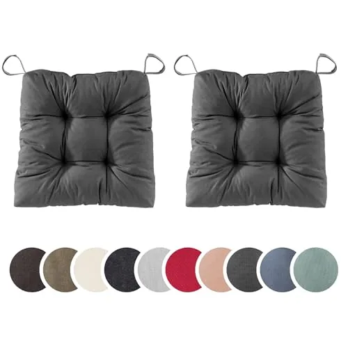sleepling 2er Set Stuhlkissen, Sitzkissen Eva für Indoor und Outdoor, mit Klettverschluss, 100% Polyester, Made in EU, Maße: 40 (vorne), 35 (hinten) x 38 x 7 cm, dunkelgrau