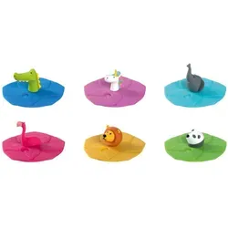 LEONARDO HOME 21882 BAMBINI Deckel 9,2 cm 6er-Set mit Tiermotiven - Einmach-Deckel aus lebensmittelechtem Silikon, BPA-frei und spülmaschinengeeignet - perfekt für Kindertrinkgläser mit Strohhalm-Öffnung und lustigen Tiermotiven.