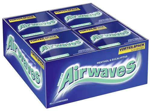 Airwaves Multipack Menthol Eucalyptus 20x3x10 Dragees - Frische Dragees für den Genuss unterwegs. Ideal für eine erfrischende Auszeit, perfekt verpackt im praktischen Multipack.
