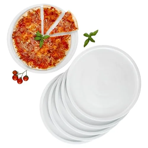MamboCat Pizzateller Bianco XXL 6er Set - Schlichte Eleganz für Pizza-Liebhaber: 6 stapelbare Pizzateller Ø 33,5 cm aus hochwertigem Porzellan, ideal für köstliche Pizzavariationen und mehr, spülmaschinengeeignet und langlebig.