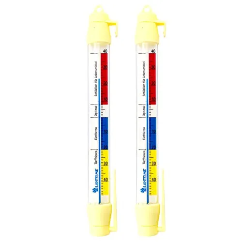 Lantelme 2 Stück Kühlschrankthermometer Set 21cm lang zum aufhängen | Temperaturüberwachung -45°C bis 40°C Analog | Gefrierschrank Eisfach Kühltheke Kühlschrank Kühltruhe Gefrierschrank Thermometer