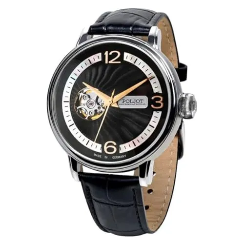 Poljot-International Herrenarmbanduhr Automatik Jaros Open Heart Schwarz Herrenuhr mit mechanischem Werk, Automatikuhr für Männer, Limited Edition, 38NH.4280813