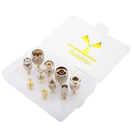 YILIANDUO 10 Typ Set HF Koaxial Adapter Kits SMA Buchse an SMA/BNC/N-Typ/F-Typ/UHF Stecker Buchse Gerade Vergoldeter Vernickelter Anschluss RF Antennenadapter